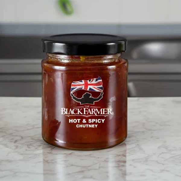 A jar of The Black Farmer’s Hot & Spicy Chutney