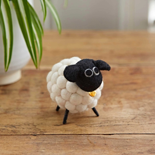 Handmade Felt Sheep Ornament – Cream – 100% Wool