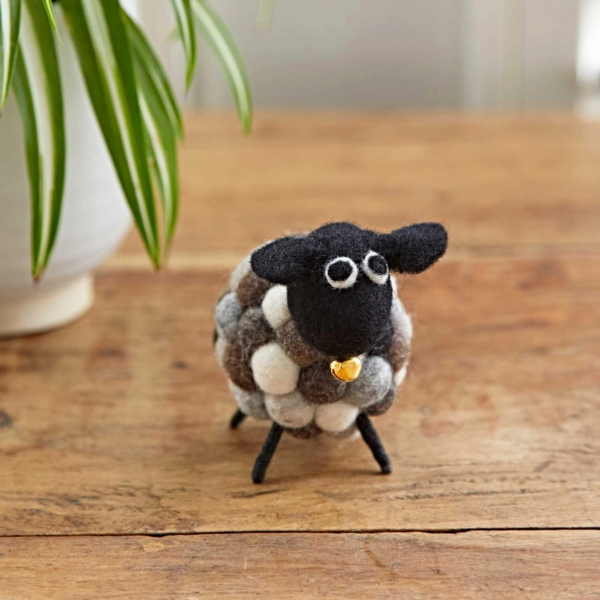 Handmade Felt Sheep Ornament – Multi Grey – 100% Wool