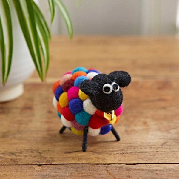 Handmade Felt Sheep Ornament – Multicoloured – 100% Wool