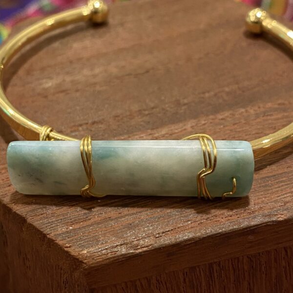 Dainty Crystal Cuff Bracelet stone Green Jade