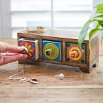 Mango Wood and Ceramic 3-Drawer Jewellery Box – Multicoloured 1