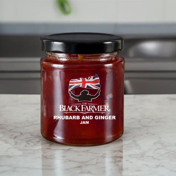 A jar of The Black Farmer’s Rhubarb and Ginger Jam