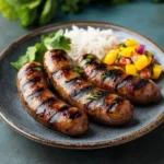 Spicy jerk pork sausages with Caribbean flavours, popular UK sausage option