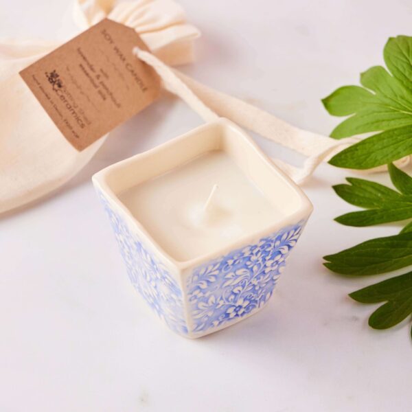 candle wax ceramic pot gift blue