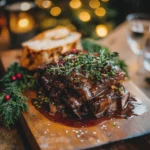 Rich, slow-cooked ox cheek, ideal for a festive Christmas holiday meal with family and friends.