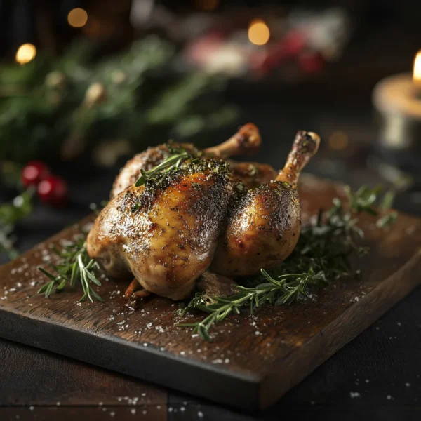 Roasted whole quail, perfect for an elegant and festive Christmas dinner centrepiece