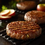 juicy pork and apple burger patty, grilled to perfection, served in a toasted brioche bun with fresh lettuce, apple slices, and a dollop of creamy mayo