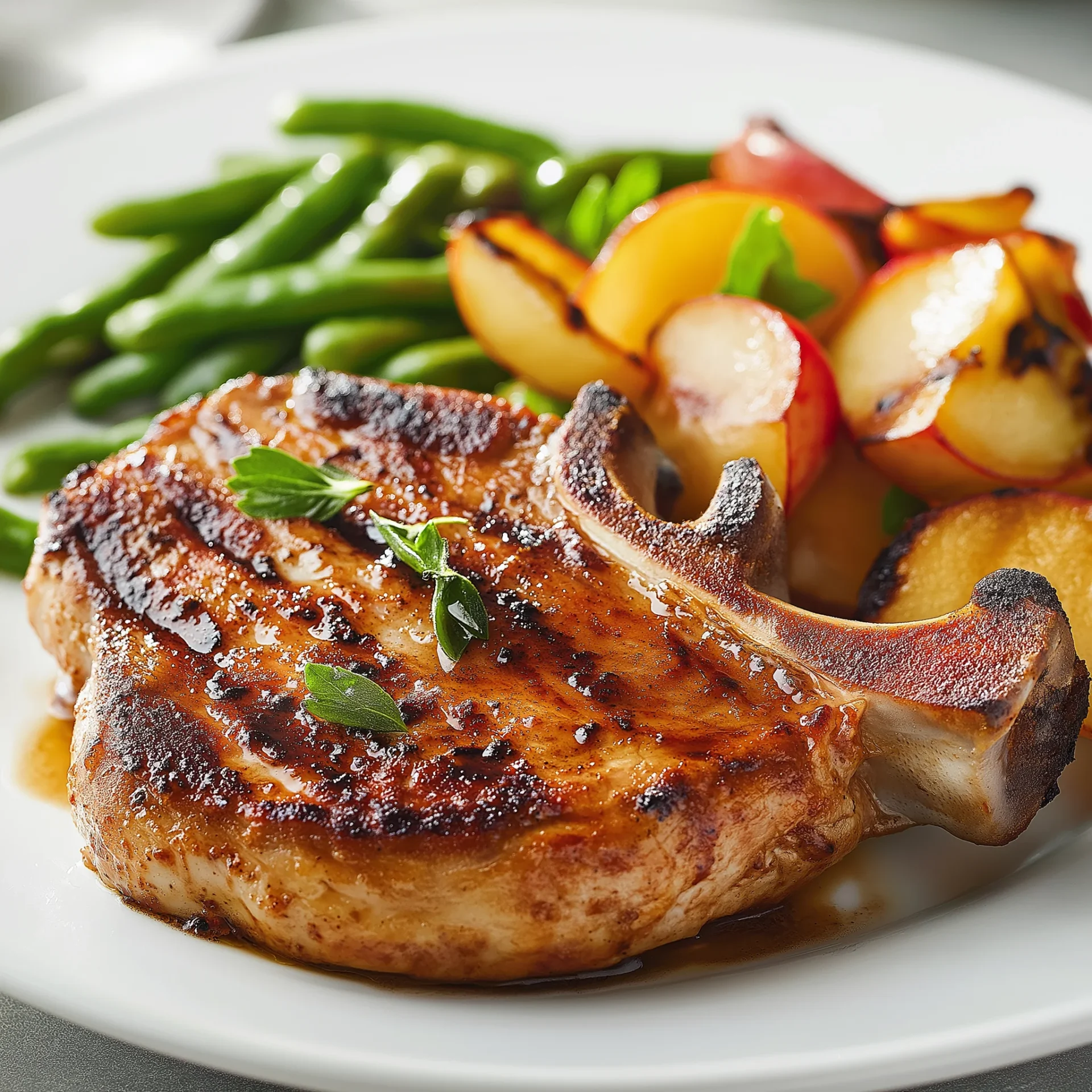 pork loin chops, grilled to a perfect golden-brown