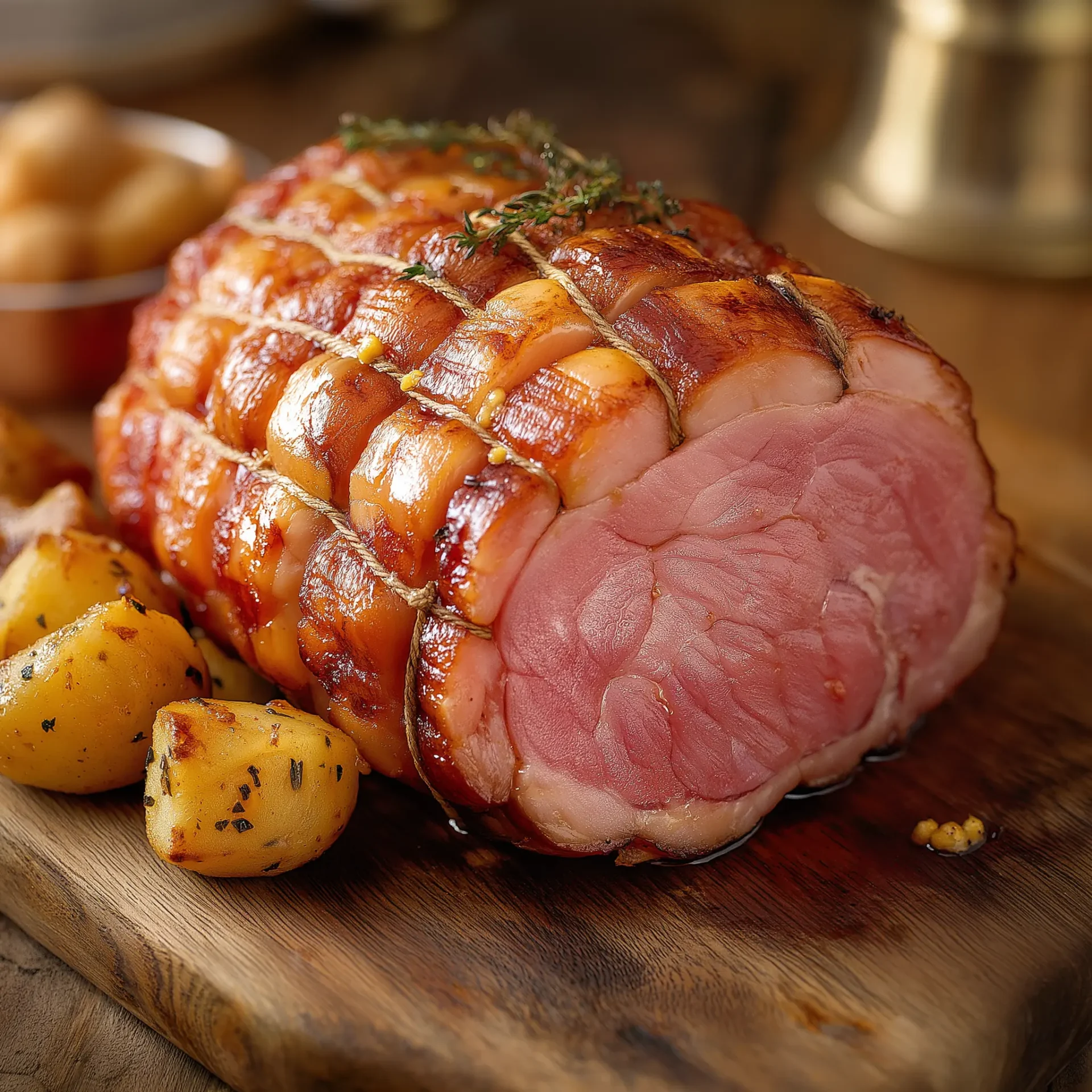 unsmoked boneless gammon joint, rolled and tied with butchers twine