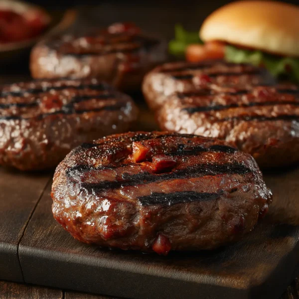 wild boar and chorizo burger patty, grilled and slightly charred, served in a toasted bun with roasted red peppers, fresh greens, and a smoky aioli