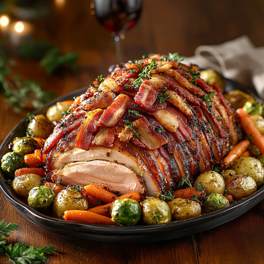 Turkey Breast Crown, Boneless, Bacon Topped Rolled Free Range