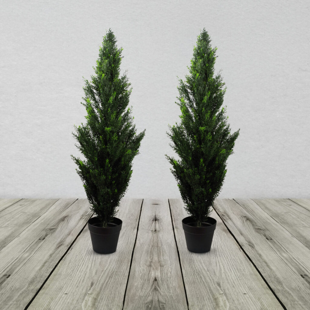 PAIR OF ARTIFICIAL CEDAR CYPRESS TOPIARY