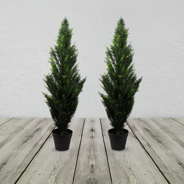 PAIR OF ARTIFICIAL CEDAR CYPRESS TOPIARY