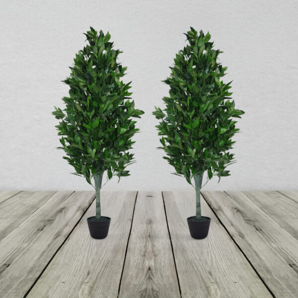 PAIR OF ARTIFICIAL TOPIARY BAY TREES PYRAMID CONES