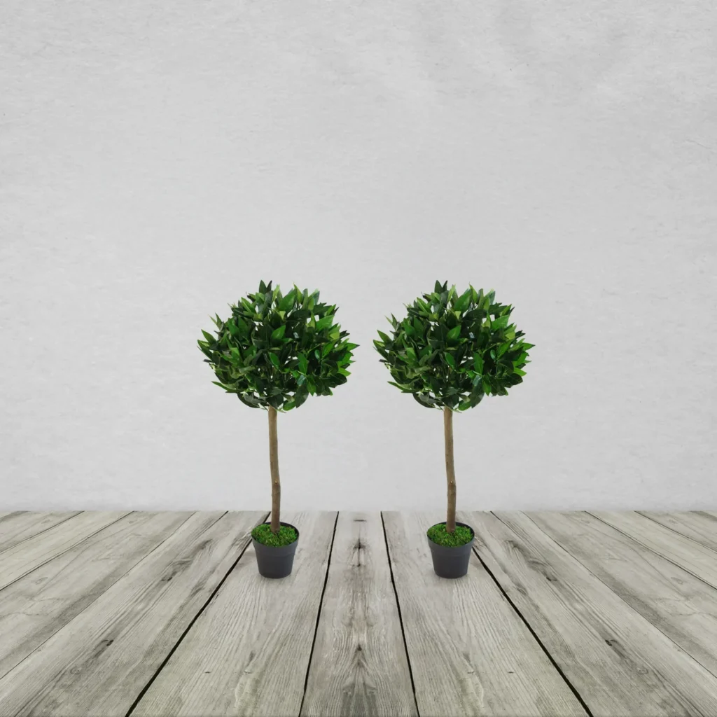 PLAIN PAIR OF STEM ARTIFICIAL TOPIARY BAY LAUREL BALL TREES