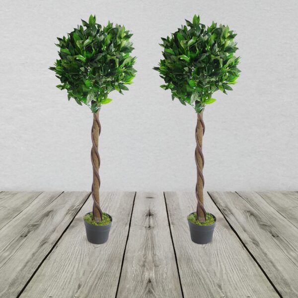 Plain Pair Of Stem Artificial Topiary Bay Laurel Ball Trees